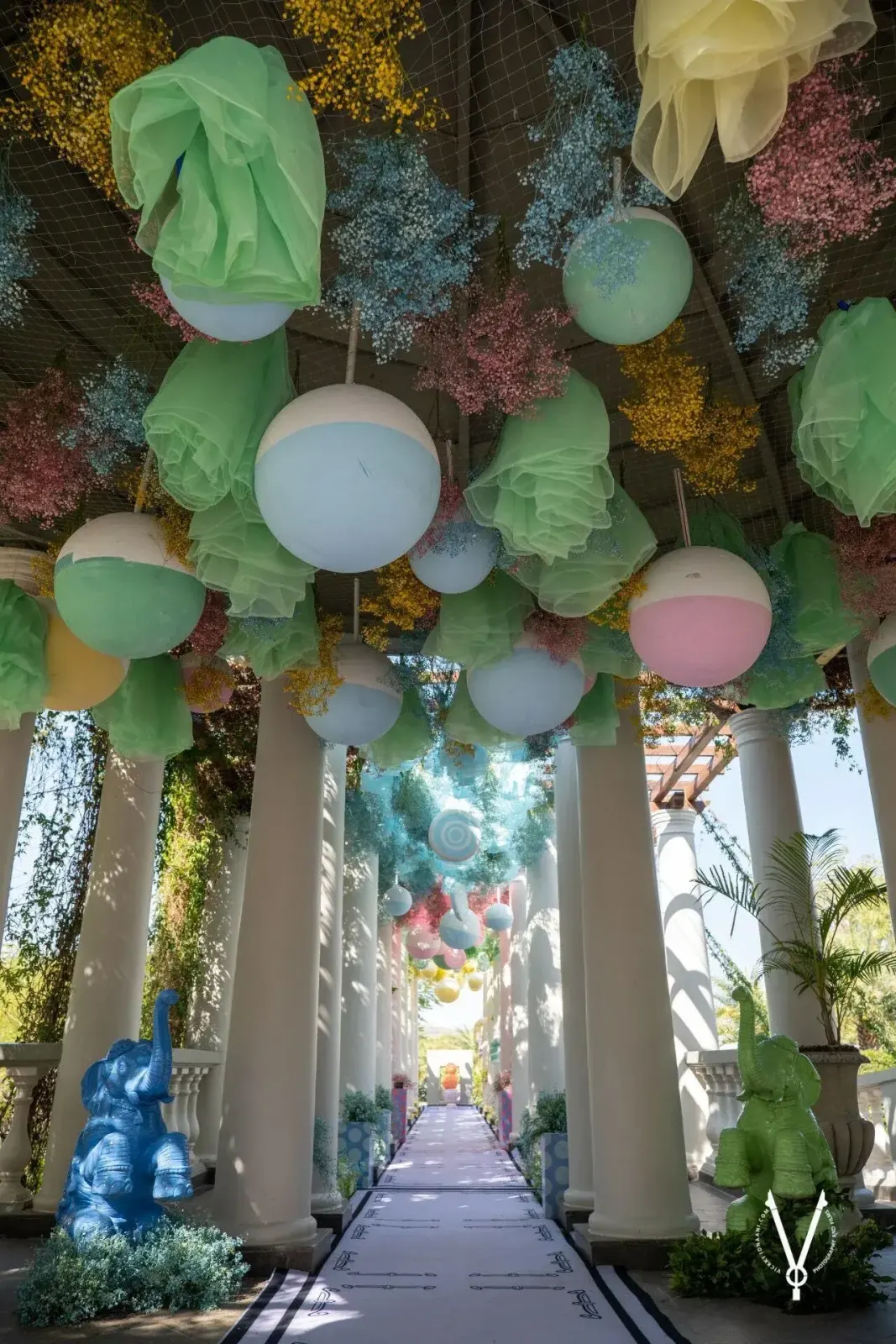 Pastel lantern installation designed in DreamzKrraft's atelier