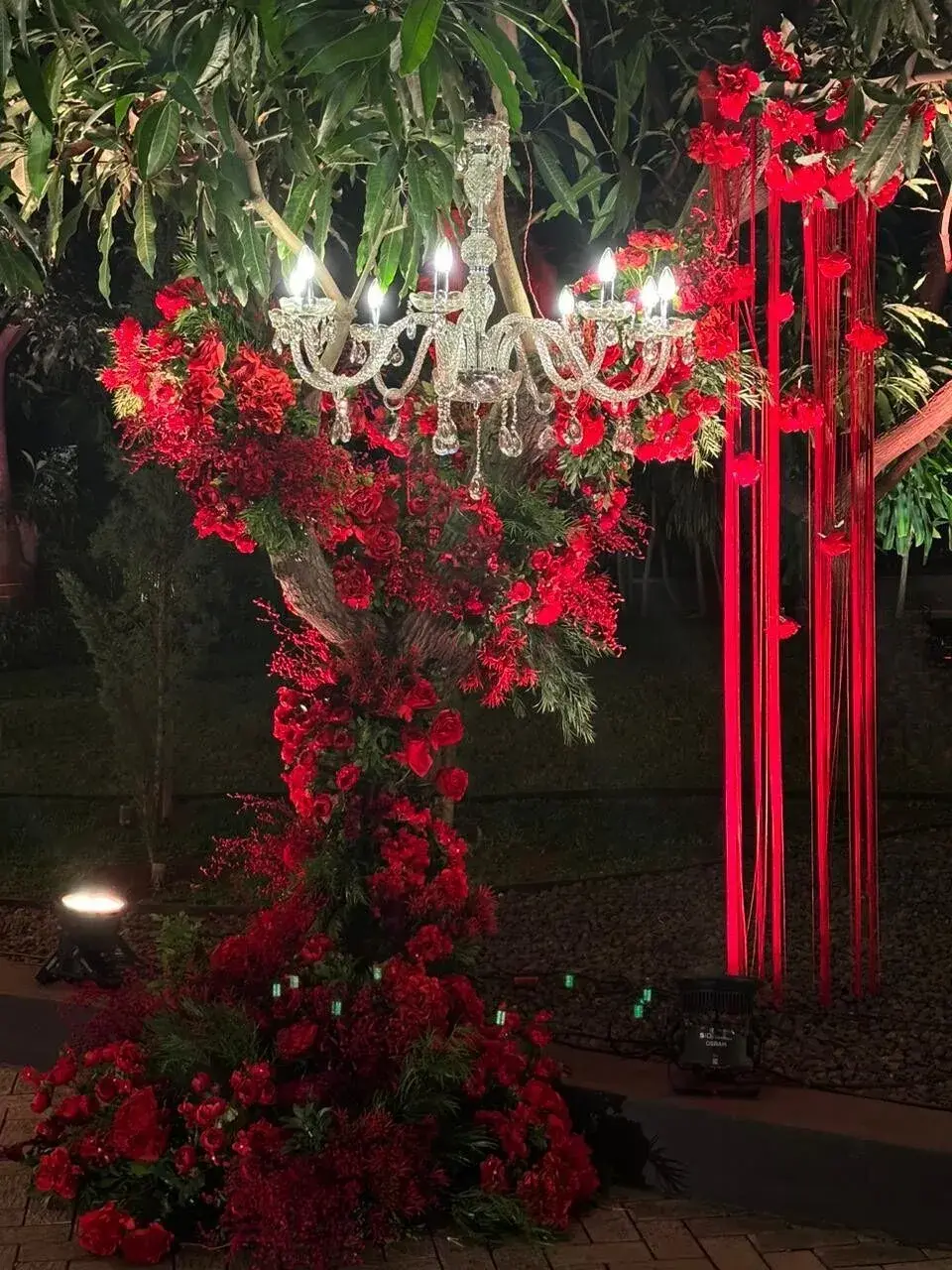 Floral chandelier installation built by DreamzKrraft's atelier