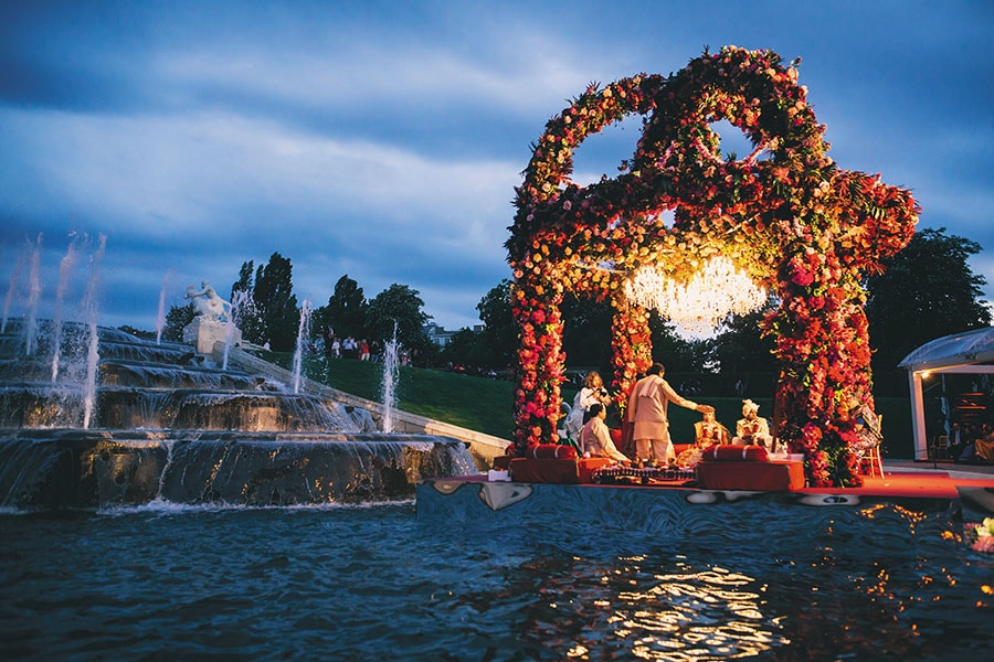 Monumental floral mandap installation by DreamzKrraft, the scale of production profiled by Forbes India